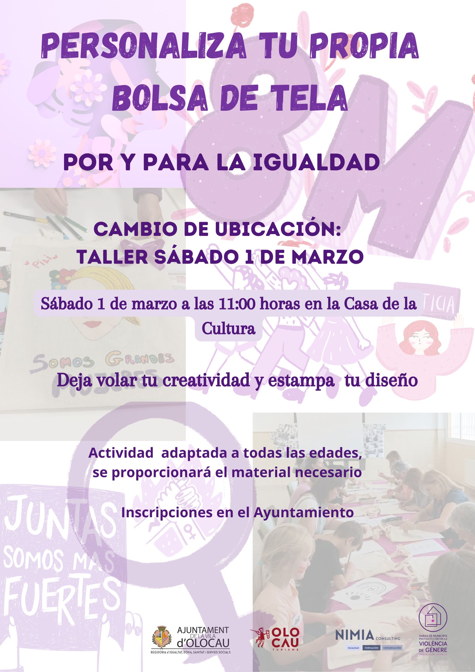 Segona sessió del taller de personalització de bosses de tela per i per a la igualtat (Programa d'actes pel 8M)